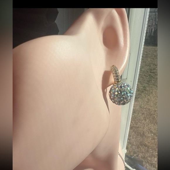 18K Gold Plated Hoop Huggies with AB swarovski  beads - Picture 4 of 10